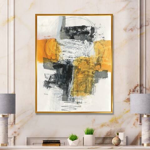 Designart "Abstract Composition of Glamorous Yellow and Black" Contemporary Framed Canvas - Grey