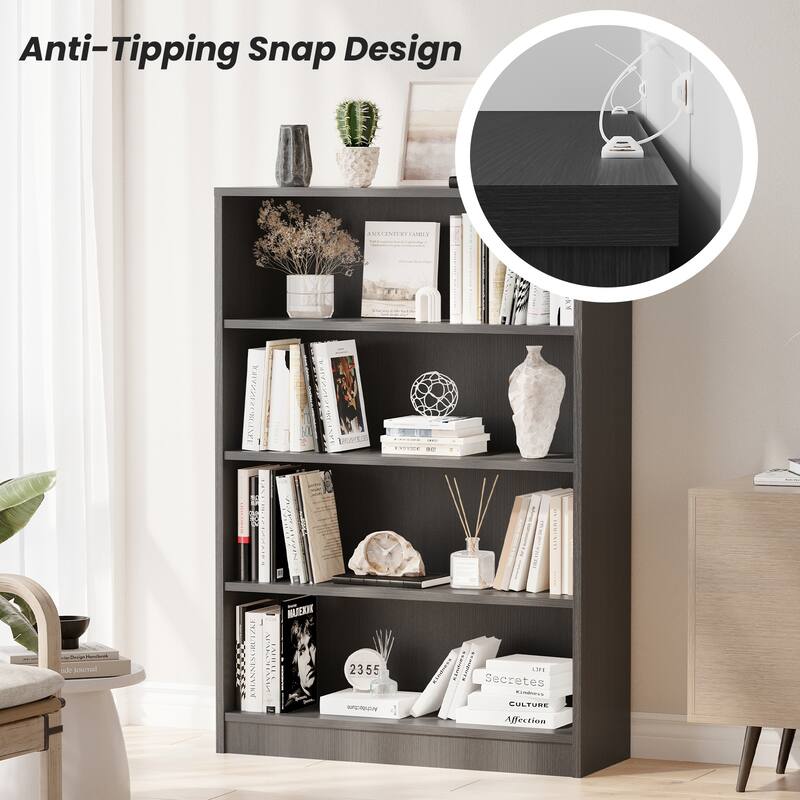 4 Shelf Bookcase 48 Inches Tall Modern Wood Bookshelf for Living Room 4 Tier Wide Manga Bookshelves Library Bookcase