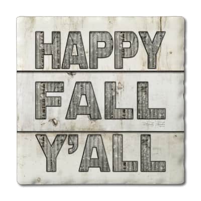 Happy Fall Y'all 4-Pack Absorbent Stone Coasters with Protective Cork Backing 4" Square Made in The USA Easily Wipes Clean