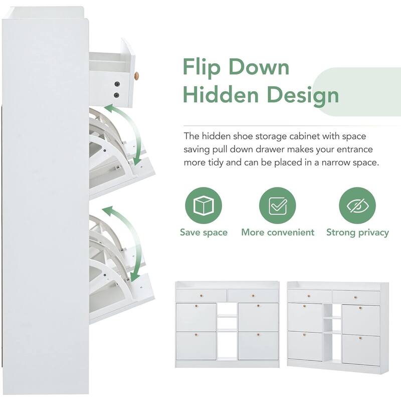 Shoe Storage Cabinet with 4 Flip Drawers,Free Standing Shoe Rack with Adjustable Shelf & 2 Drawers,Entryway Hidden Shoe Cupboard