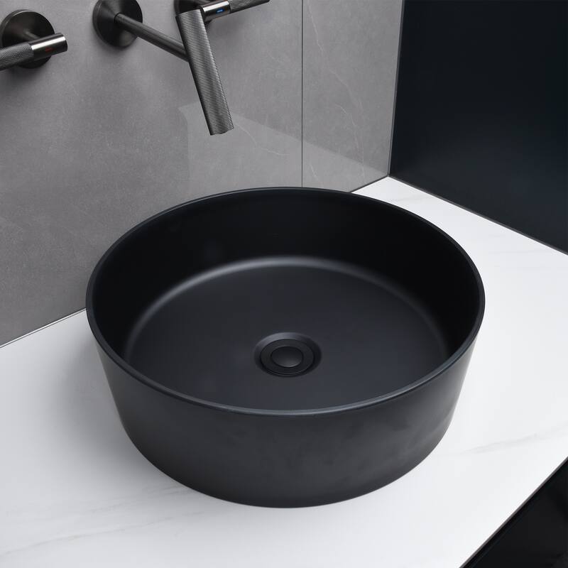 Rbrohant Round Vessel Bathroom Sink, Ceramics Sinks for Bathrooms-15.15''x15.15''x5.12''