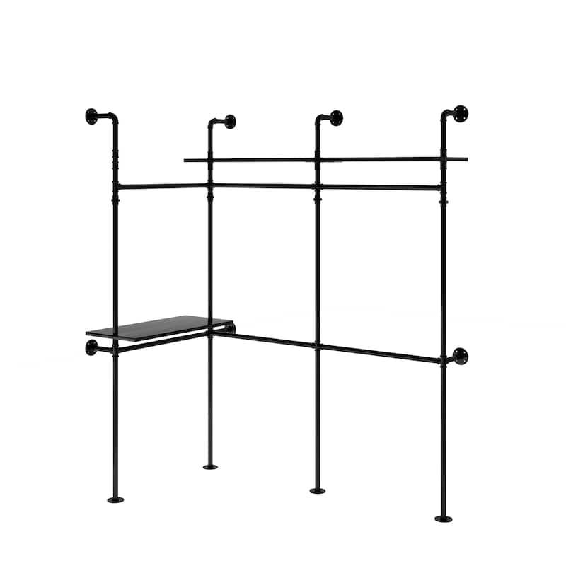 GDF Studio - Carrington Industrial Pipe Clothing Rack with LED Lights, Shelves & Hanging Rods