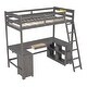 preview thumbnail 8 of 15, Antique Brown Twin Size Solid Wood Loft Bed with Desk, Blackboard & Drawers