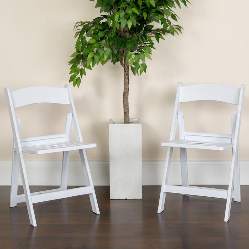 4 Pack 1000 lb. Capacity White Resin Folding Chair with Slatted Seat - 18"D x 17.5"W x 30.75"H - White