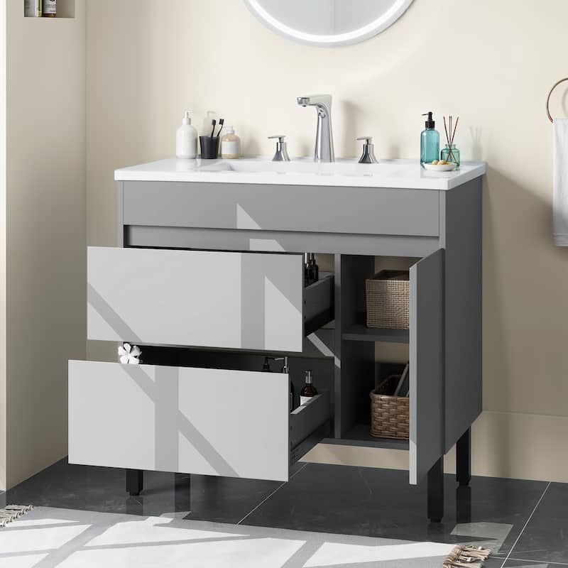 Moasis 37"/24"/16" Wide Bathroom Vanity with Top Mount Sink and Soft Close Door Modern Gray Design