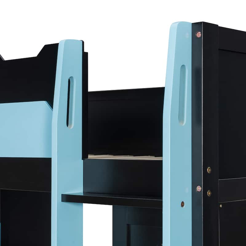 All-in-one Esports Gaming & Work Loft Bed with Adjustable Desk, LED, Charging Station, Pegboard, Storage Shelves and Wardrobe