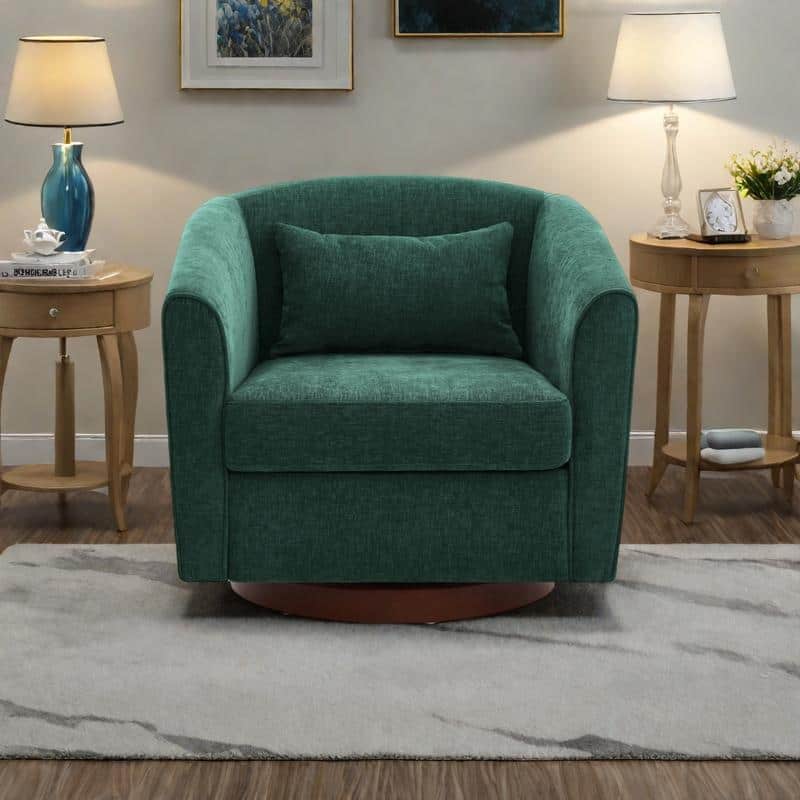 Chenille Swivel Accent Chair with 360° Rotation and Wood Base