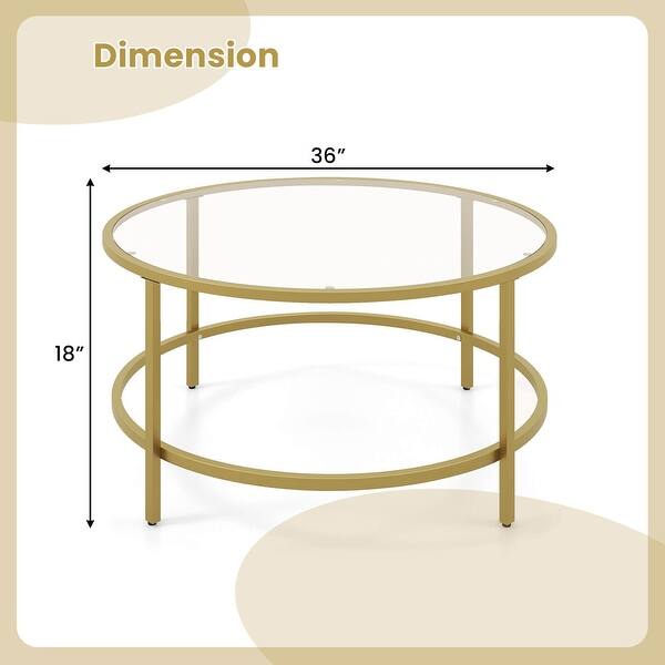 36'' Living Room Round Coffee Table Tempered Glass Tabletop - Bed Bath ...