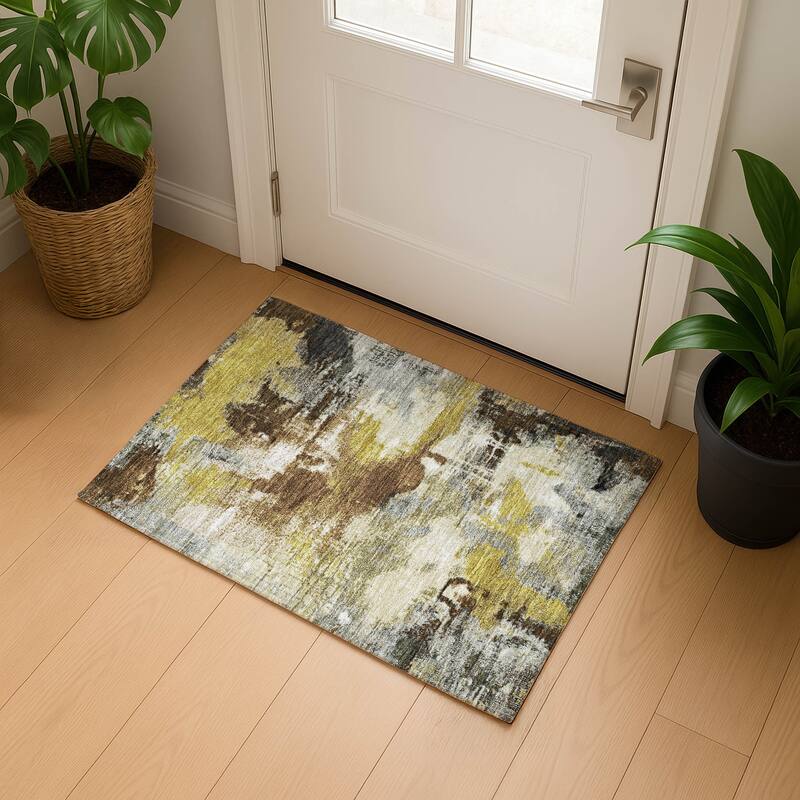 Premium Washable Super Soft Abstract Brushstrokes Mayfield Rug - Brown - 1'8" x 2'6"