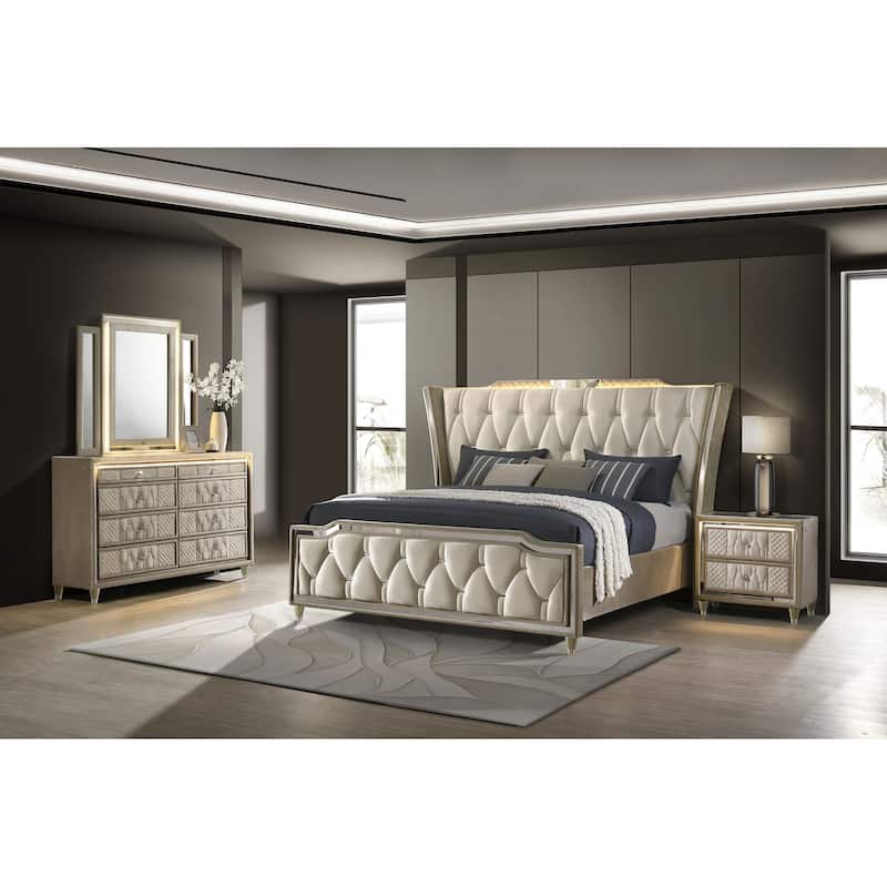 Lorient Bedroom Set Ivory and Camel - Queen - 4 Piece