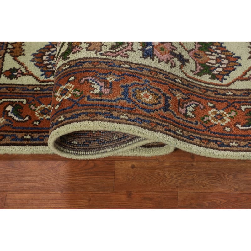 Light Green Heriz Serapi Indian Accent Rug Handmade Wool Carpet - 3'10" X 6'3"