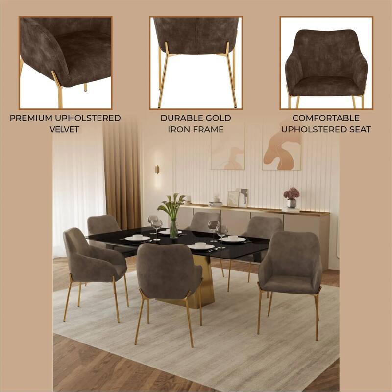 Zaire Upholstered Dining Chair in Velvet/Leather/Boucle with Gold Chrome Iron Set of 4