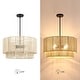 preview thumbnail 3 of 8, 4-Light Rattan Tiered Drum Chandelier Light with Black Canopy - 22'' W