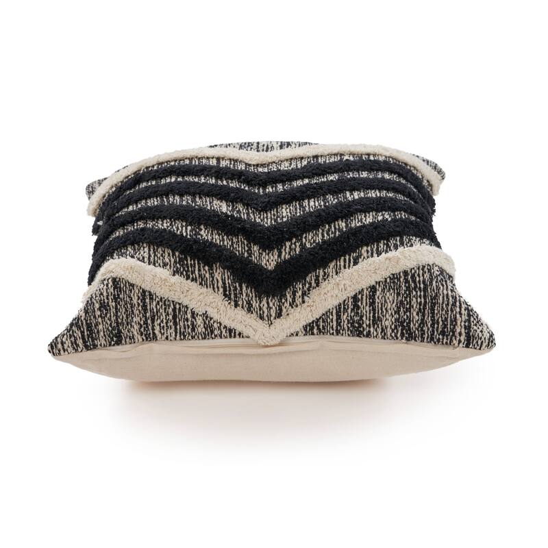 Handwoven Chevron Cotton Throw Pillow Cover - 18" - Black and Cream