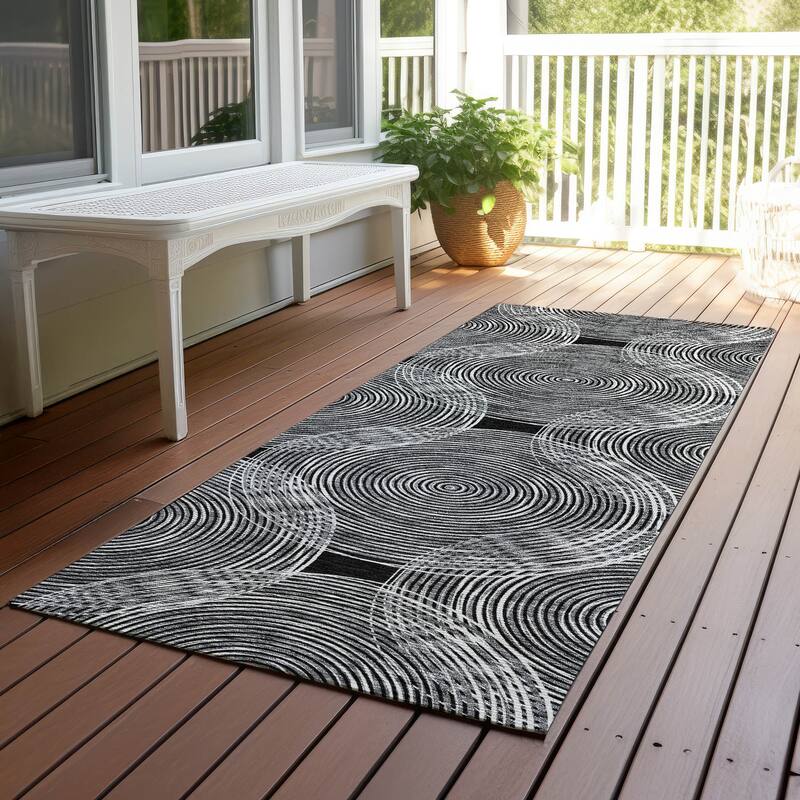 Machine Washable Indoor/ Outdoor Modern Pune Chantille Rug - Black - 2'3" x 7'6"