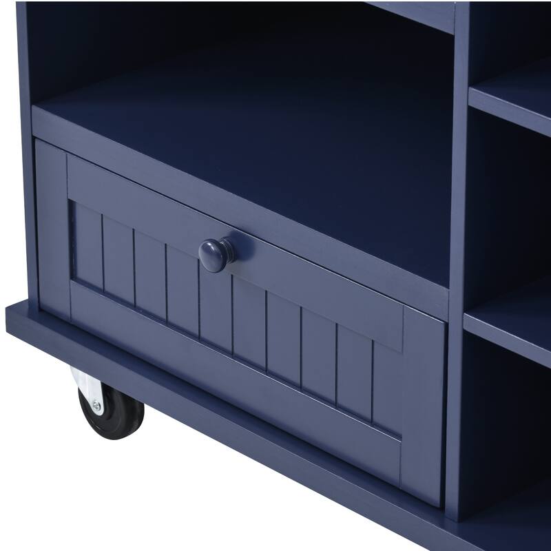 Rolling Kitchen Island with Storage Cabinet Solid Woodne Desktop, Microwave Cabinet, Floor Standing Server Sideboard for Kitchen