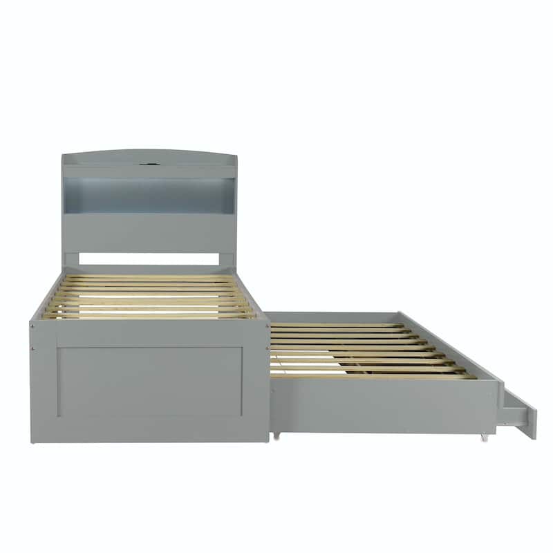 Twin XL Size Platform Bed with Storage LED Headboard, Charging Station
