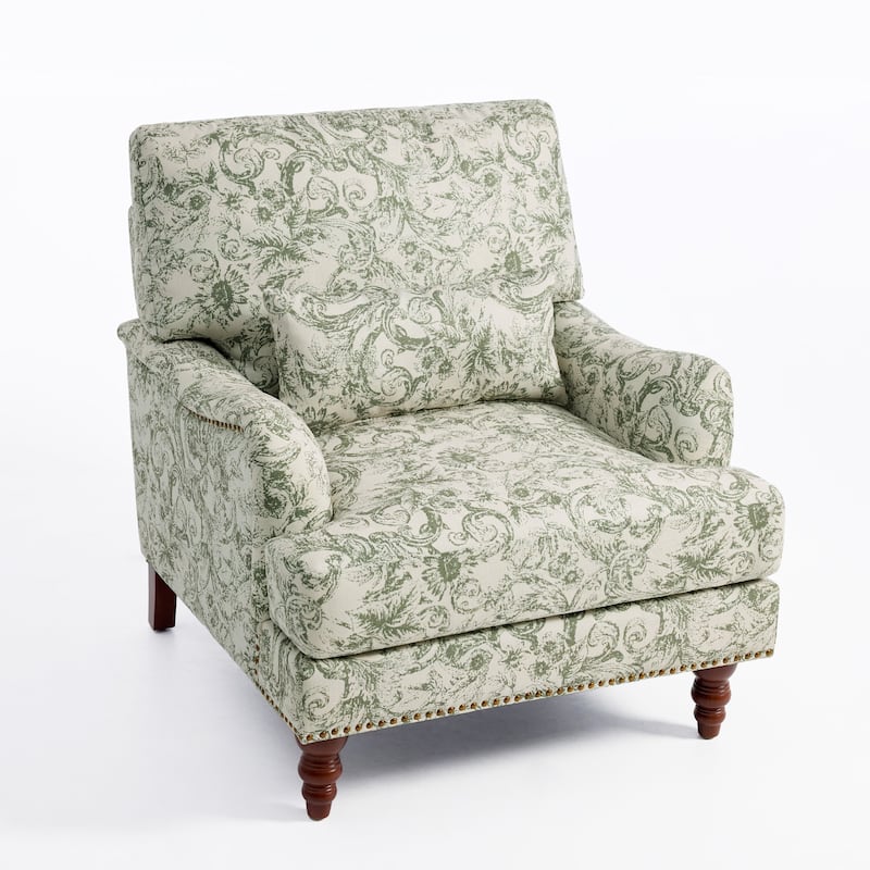 Mid Century Chenille Upholstered Accent Chair with Nailhead Trim