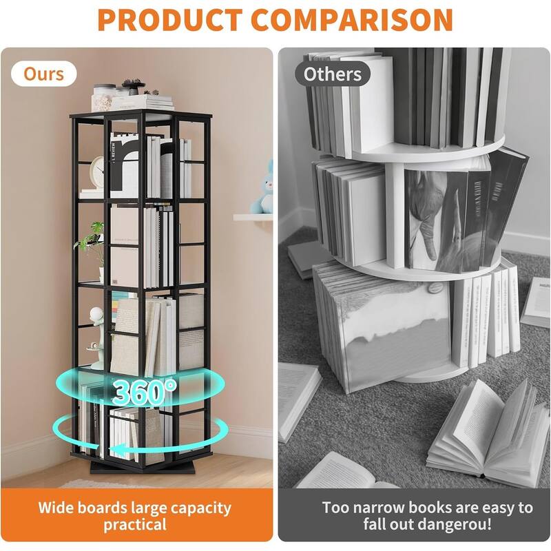 4-Tier 360° Narrow Rotating Bookshelf, Standing Book Storage Organizer