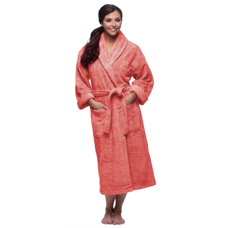 Classic Turkish Cotton Thick Luxurious Shawl Collar Bathrobe - L - Rose