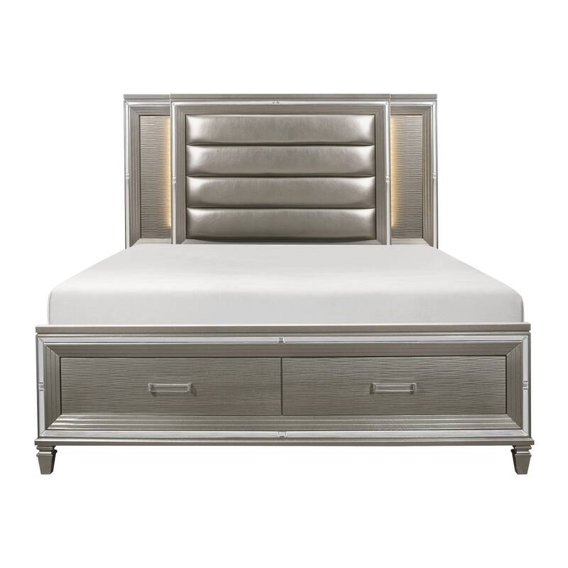 Rosalinda Silver Gray LED Faux Leather Upholstered Storage Platform Bed - King
