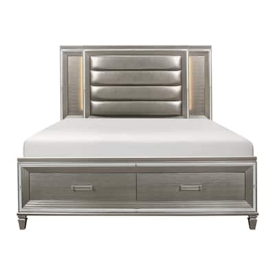 Rosalinda Silver Gray LED Faux Leather Upholstered Storage Platform Bed