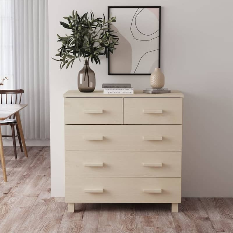 vidaXL Sideboard Bar Buffet Console Cabinet with Drawers HAMAR Solid Wood Pine - 31.1"x15.7"x31.5" - Brown