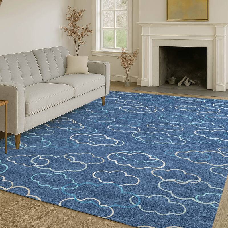 Machine Washable Indoor/ Outdoor Modern Clouds Chantille Rug