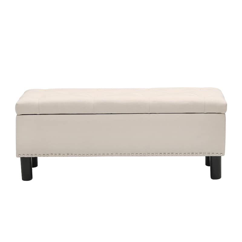 Upholstered Bedroom Bench with Button-Tufted, Storage Bench with High-density Resilient Sponge Rivet Design