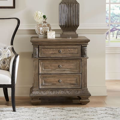 Carlisle Court Chestnut 3 Drawer Nightstand with Charging Station