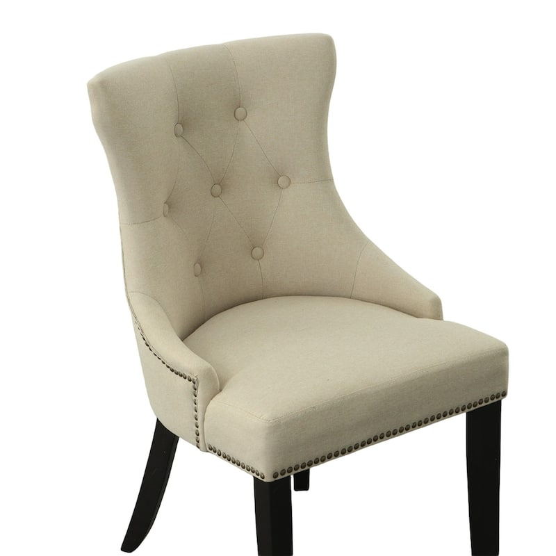 Armless Upholstered Tufted Back Dining Chair - 35" - Cream - Set of 2