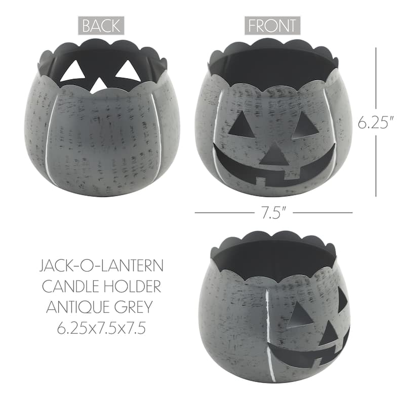 Jack-O-Lantern Candle Holder Antique Grey 6.25x7.5x7.5 - N/A