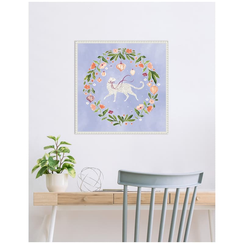 Kate and Laurel JL Cat Botanical Wreath by Jill Labieniec Framed Canvas Wall Art Print