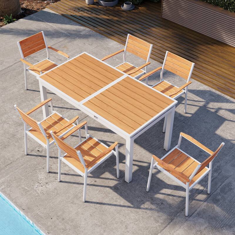 Outdoor Extendable Dining Table Aluminum with Extension Leaf - 63.19-83.07" L x 33.66" W x 30.51" H