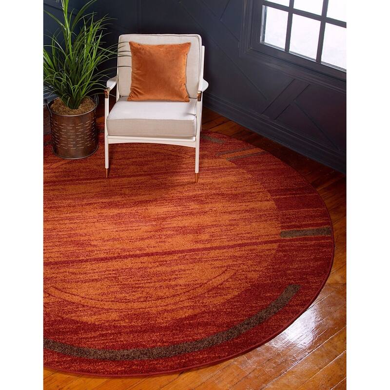 Contemporary Beallara Collection Area Rug - 8' Round - Brown-Burgundy