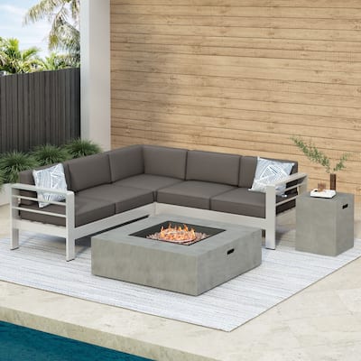 Cape Coral Outdoor 5-piece Sofa Set with Fire Pit by Christopher Knight Home