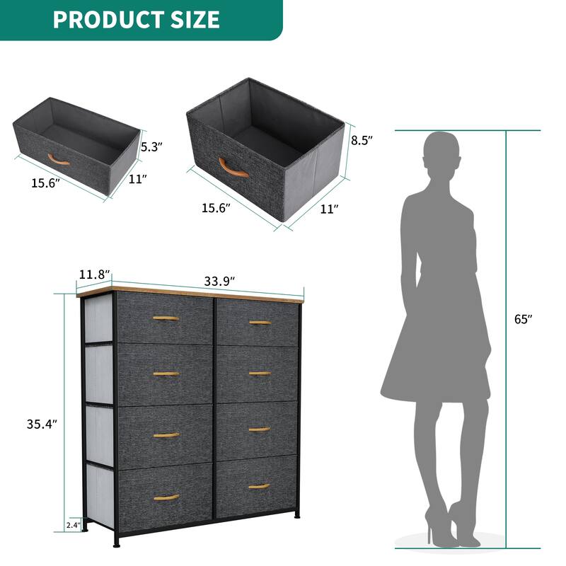 Modern Wide Dresser Storage Tower with 8 Drawers