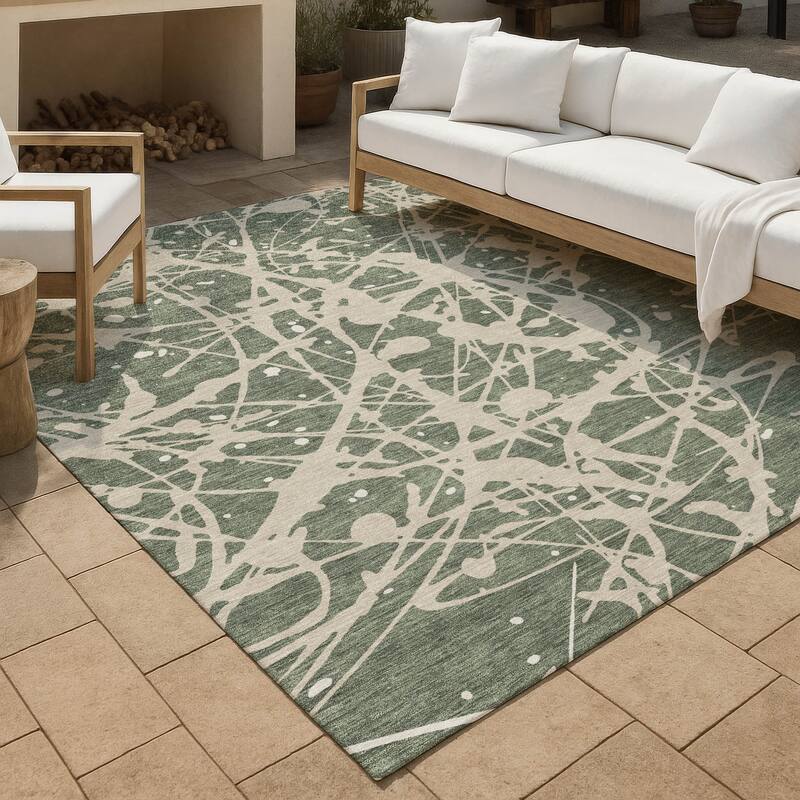 Machine Washable Indoor/ Outdoor Modern Campo Chantille Rug - Basil - 9' x 12'