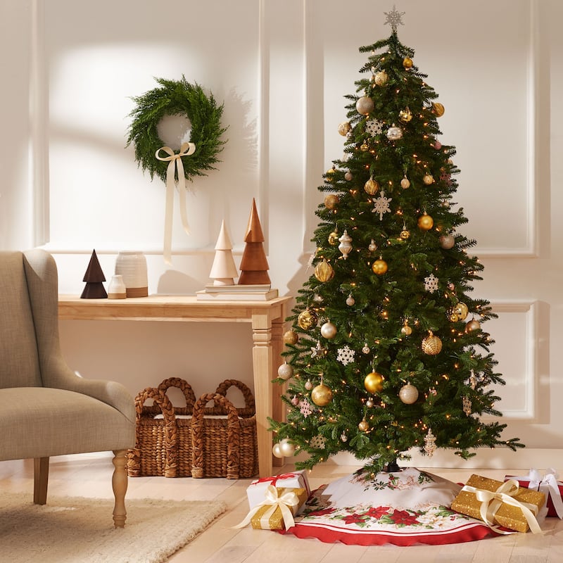Red and White Poinsettias Christmas Tree Skirt - 48"x48"