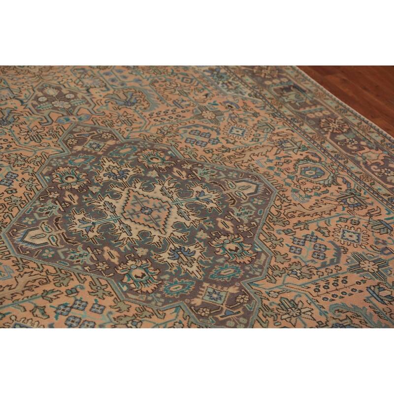 Handmade Tabriz Persian Vintage Area Orange Wool Carpet - 6'7" x 9'9"