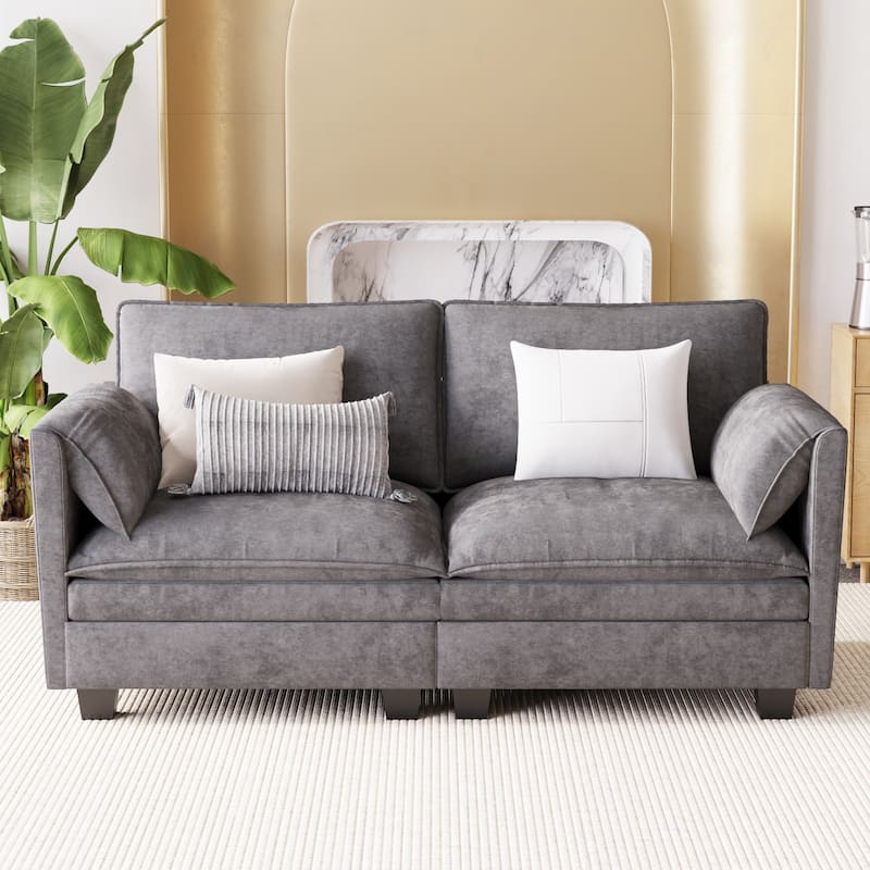 Solid Wood Loveseat Sofa, Fabric Upholstered Straight-Row 2 Seat Sofa, Lounge Sofa with Armrests for Small Spaces, Bedroom
