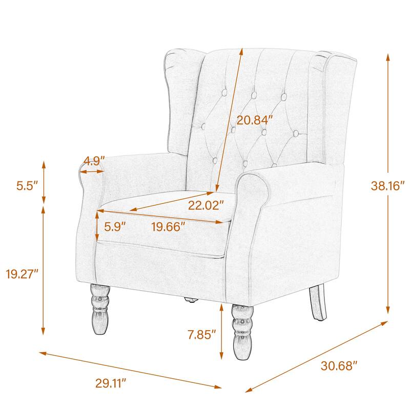 Button-Tufted Accent Chair Wingback Armchair - 38"H