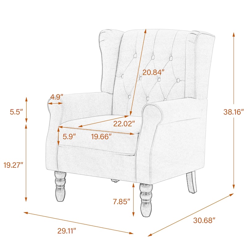 Button-Tufted Accent Club Chair Wingback Armchair Set of 2