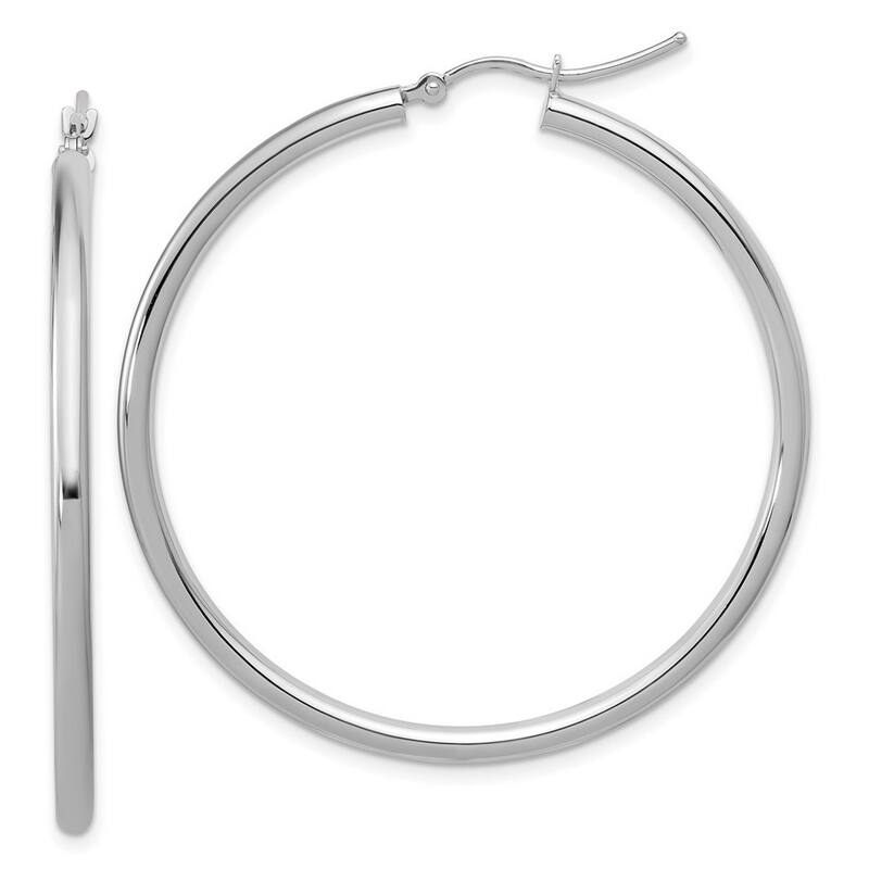 Curata 14k White Gold Polished Lightweight Tube Hoop Earrings - 45x45mm