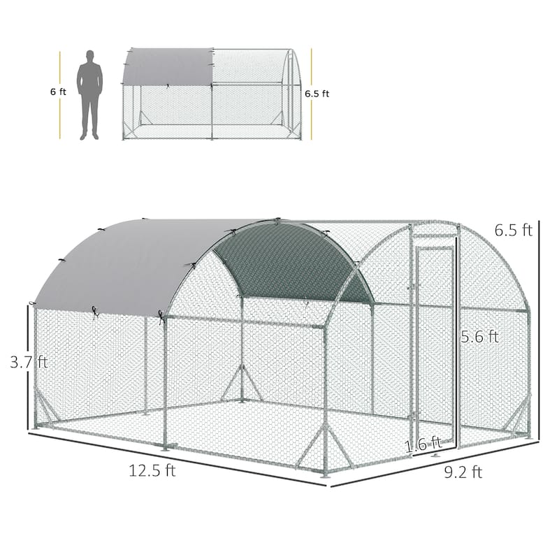 Large Silver Chicken Coop with Stand-Up Walk-In Design and Ventilated Mesh Walls for Bunnies or Ducks