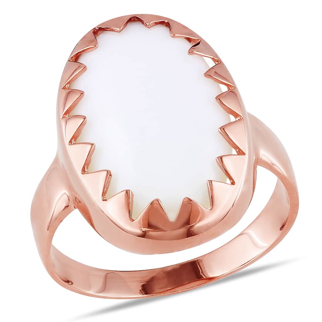 Miadora 1ct TGW Oval Cut White Onyx Bezel Set Ring in Rose Plated Sterling Silver
