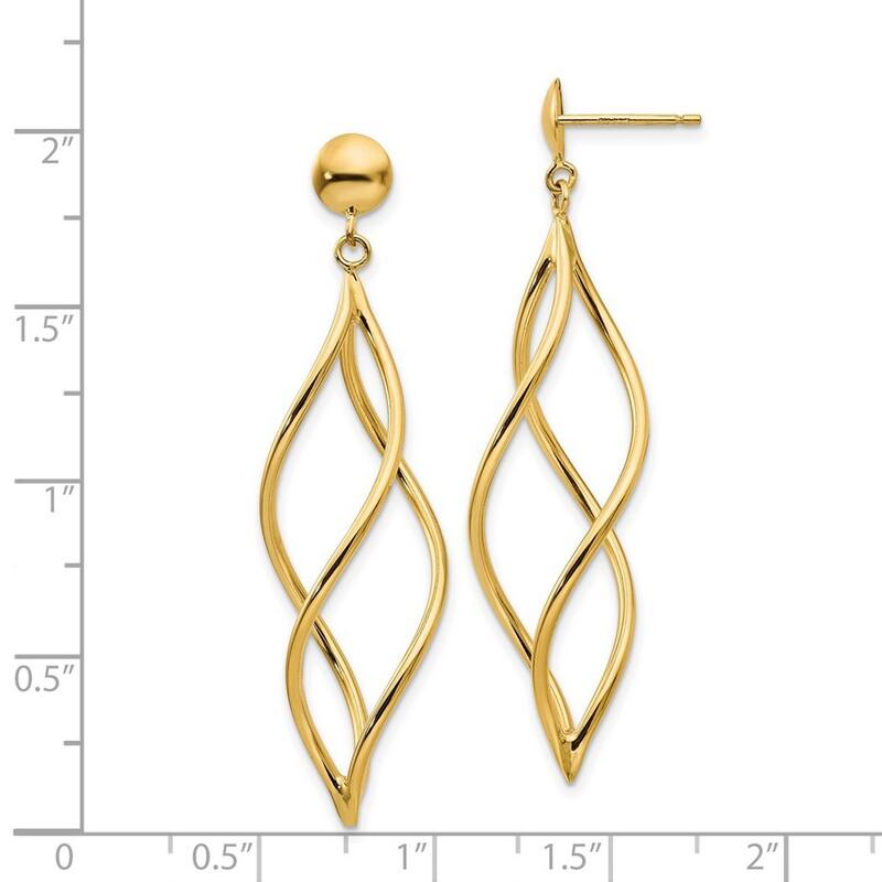 Curata 14k Yellow Gold Polished Curved Tube Long Drop Dangle Earrings 51x12mm