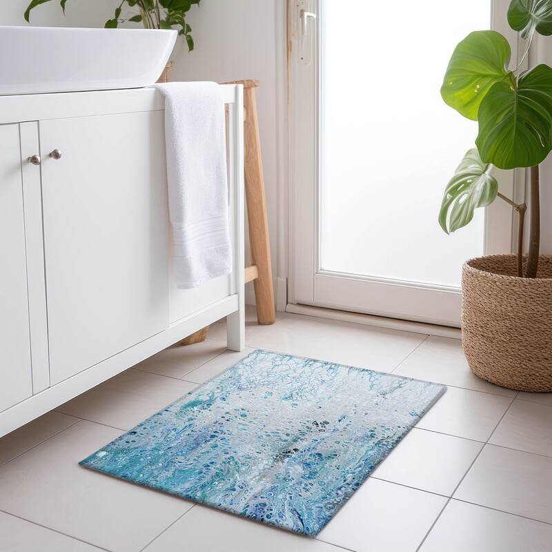 Premium Washable Super Soft Abstract Contemporary Mayfield Rug - Blue - 1' 8" x 2' 6" - Rectangle