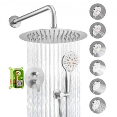 Brushed Nickel Dual-Function Shower Faucet Set System with Handheld and Rain Head - Brushed Nickel - 20.87 x 9.65 x 5.71 in