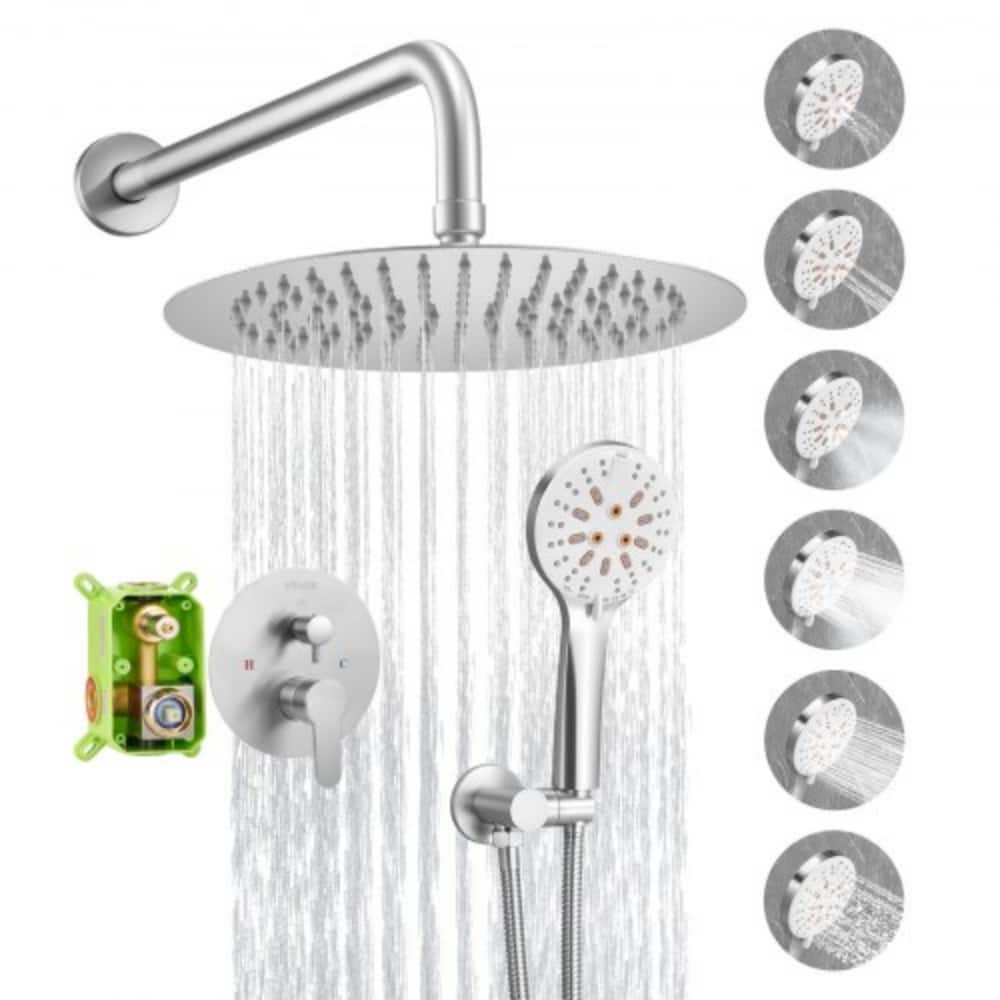 Brushed Nickel Dual-Function Shower Faucet Set System with Handheld and Rain Head - Brushed Nickel - 20.87 x 9.65 x 5.71 in